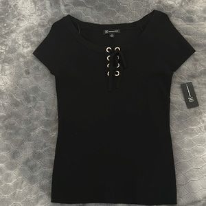 INC shirt sleeve NWT ribbed, front lace up with gold hardware. New.